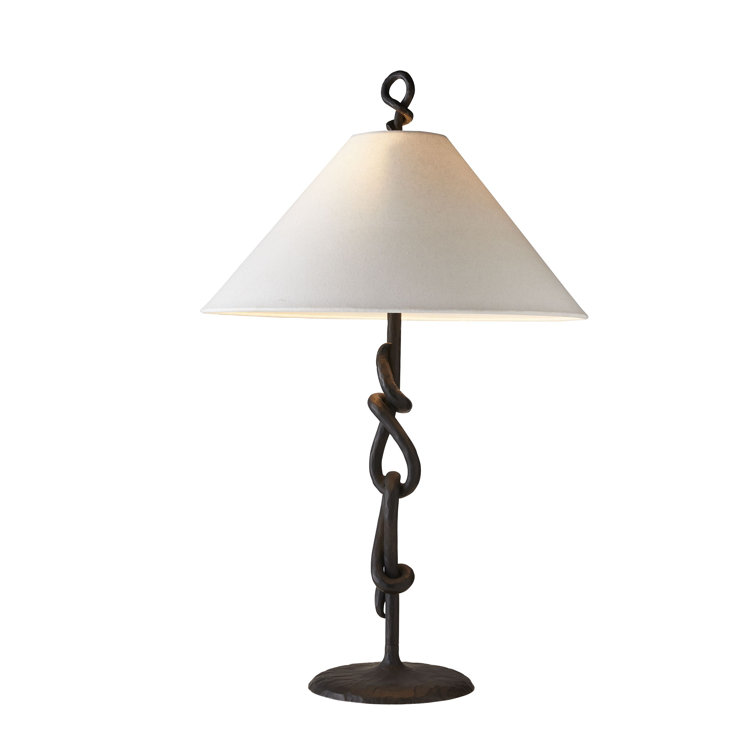 Blackened Iron Table Lamp with White Linen Shade