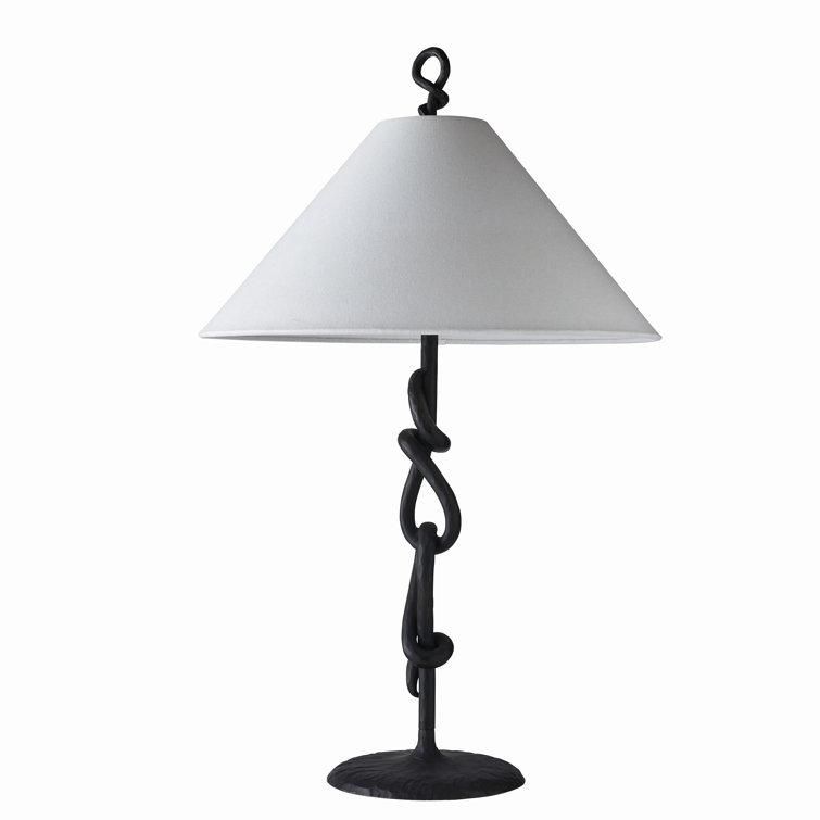 Blackened Iron Table Lamp with White Linen Shade