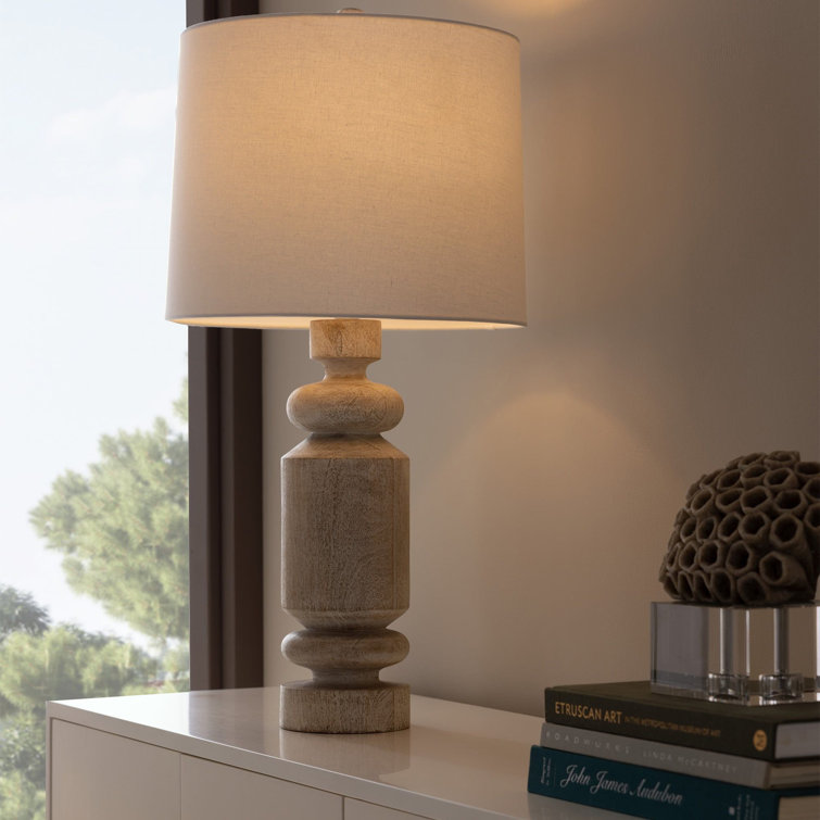 Limewash Mango Wood Table Lamp with Off-White Shade