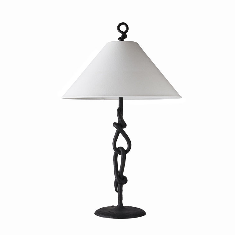 Blackened Iron Table Lamp with White Linen Shade