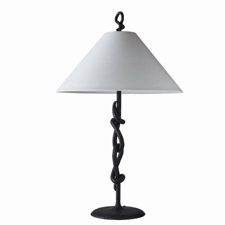 Blackened Iron Table Lamp with White Linen Shade