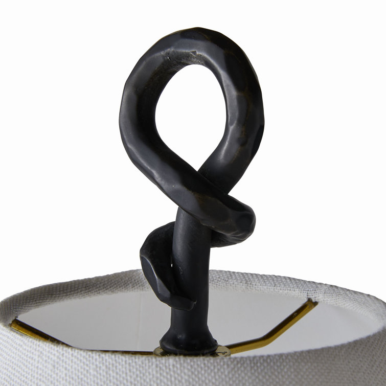 Blackened Iron Table Lamp with White Linen Shade