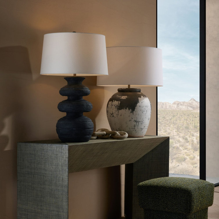 Charcoal Terra Cotta Outdoor Table Lamp with White Shade