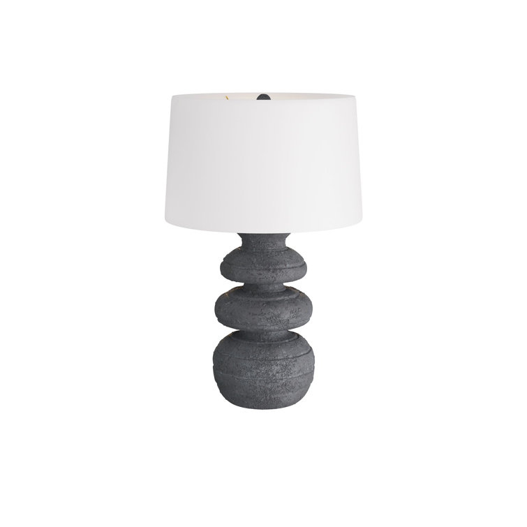 Charcoal Terra Cotta Outdoor Table Lamp with White Shade