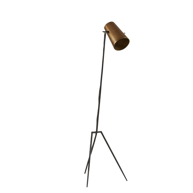 Black Iron and Brass Tripod Floor Lamp