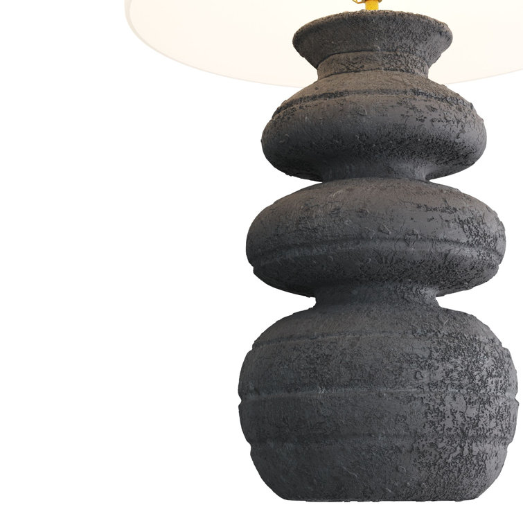 Charcoal Terra Cotta Outdoor Table Lamp with White Shade