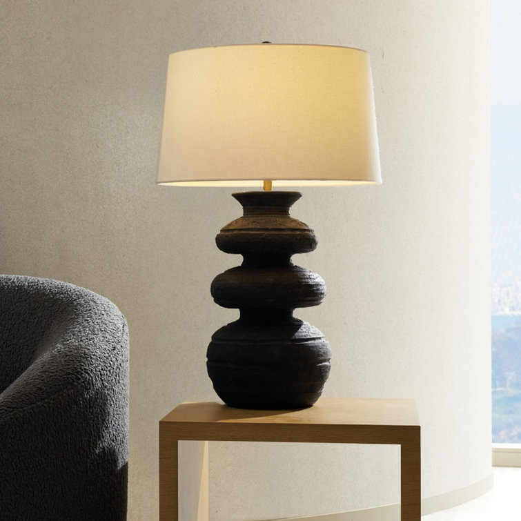 Charcoal Terra Cotta Outdoor Table Lamp with White Shade
