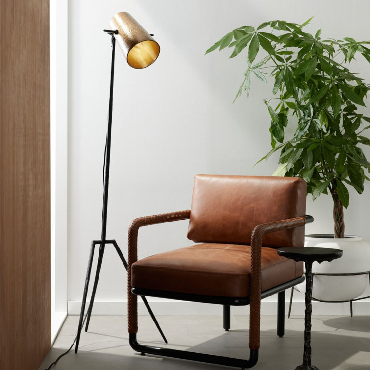 Black Iron and Brass Tripod Floor Lamp