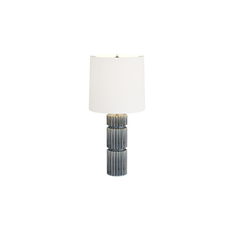 Ocean Blue Ceramic Fluted Table Lamp with White Shade