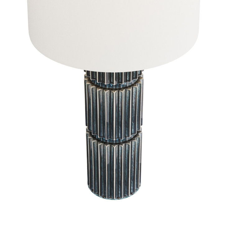 Ocean Blue Ceramic Fluted Table Lamp with White Shade
