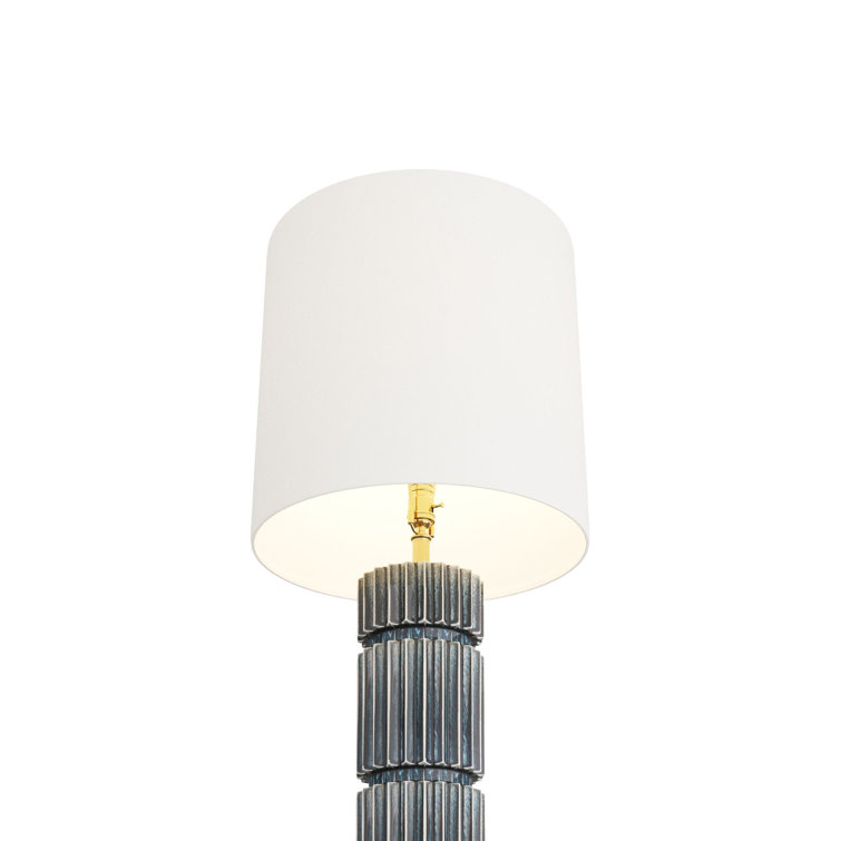 Ocean Blue Ceramic Fluted Table Lamp with White Shade