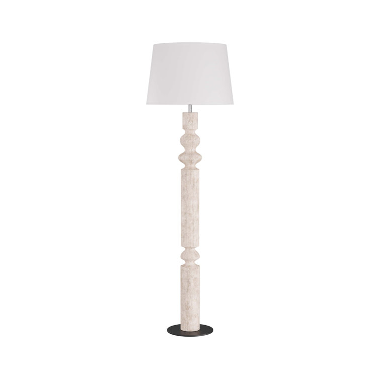 Limewashed Mango Wood Floor Lamp with Off-White Shade