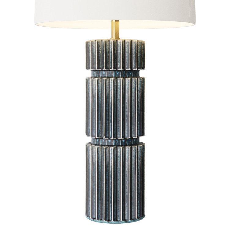 Ocean Blue Ceramic Fluted Table Lamp with White Shade