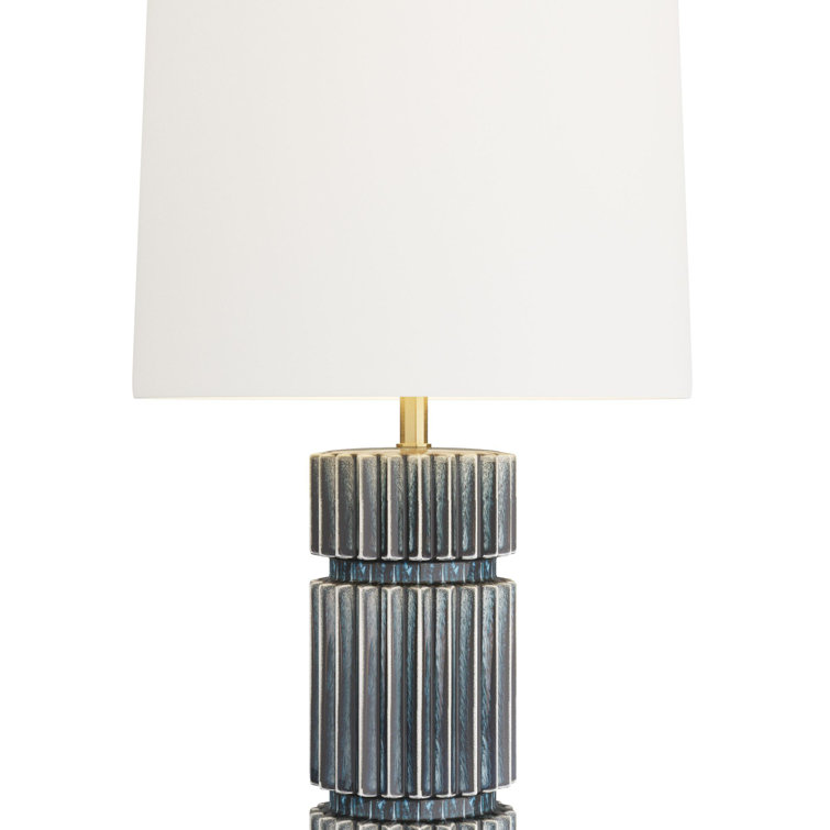 Ocean Blue Ceramic Fluted Table Lamp with White Shade