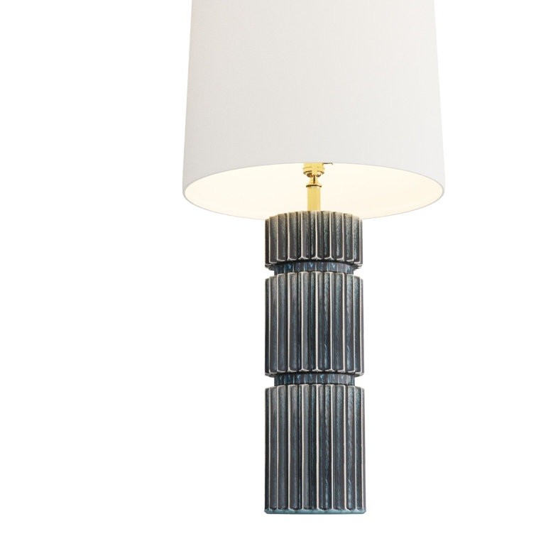 Ocean Blue Ceramic Fluted Table Lamp with White Shade
