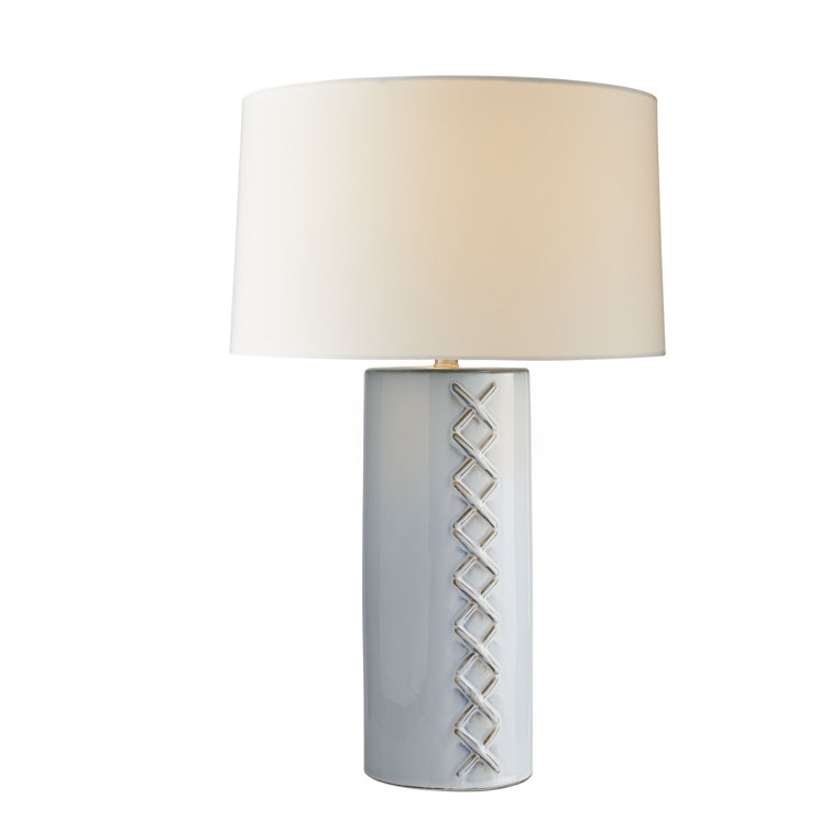 Silver Ceramic 3-Way Switch Table Lamp with Whipstitch Detail