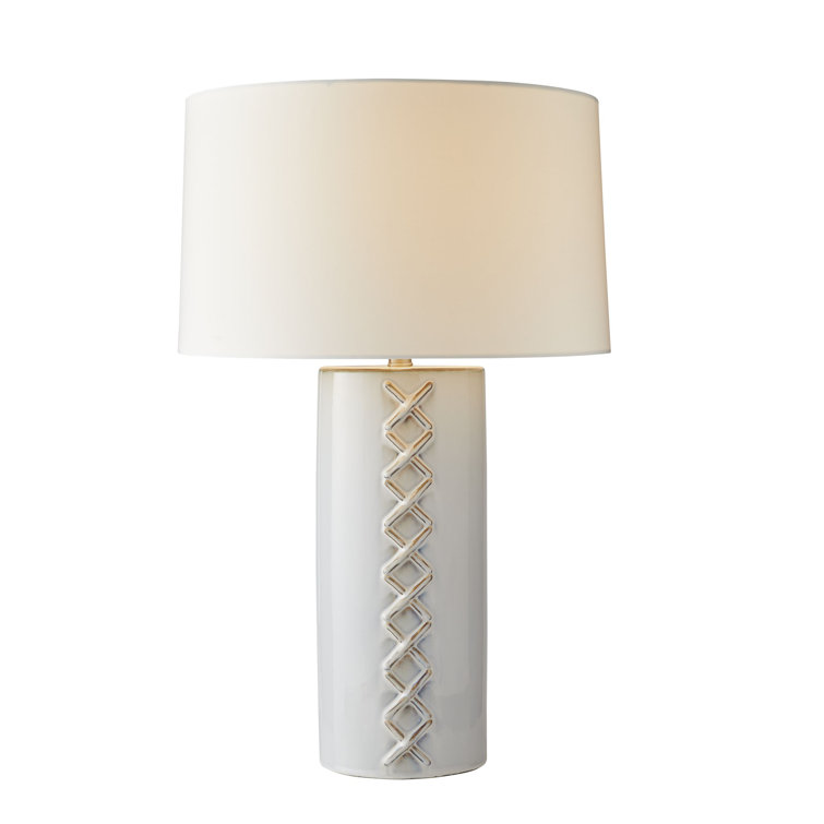 Silver Ceramic 3-Way Switch Table Lamp with Whipstitch Detail