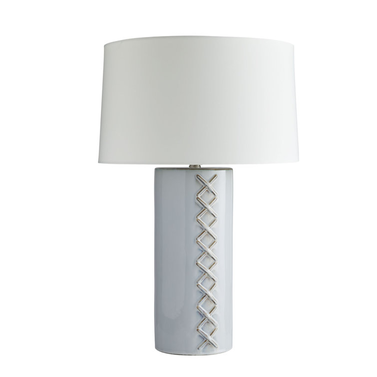 Silver Ceramic 3-Way Switch Table Lamp with Whipstitch Detail