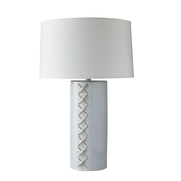 Silver Ceramic 3-Way Switch Table Lamp with Whipstitch Detail