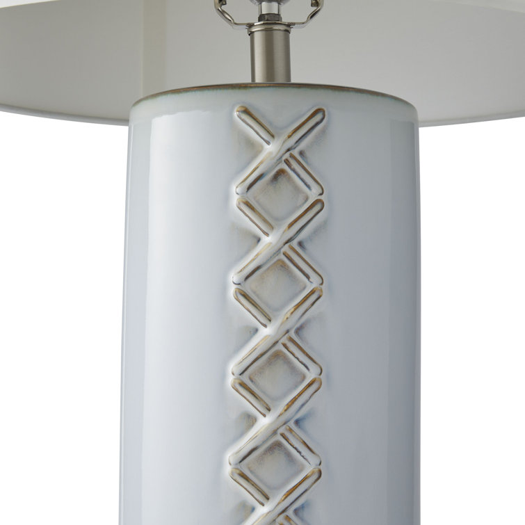 Silver Ceramic 3-Way Switch Table Lamp with Whipstitch Detail