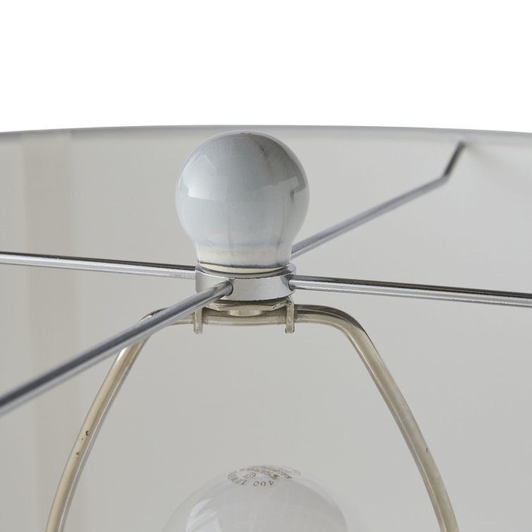 Silver Ceramic 3-Way Switch Table Lamp with Whipstitch Detail