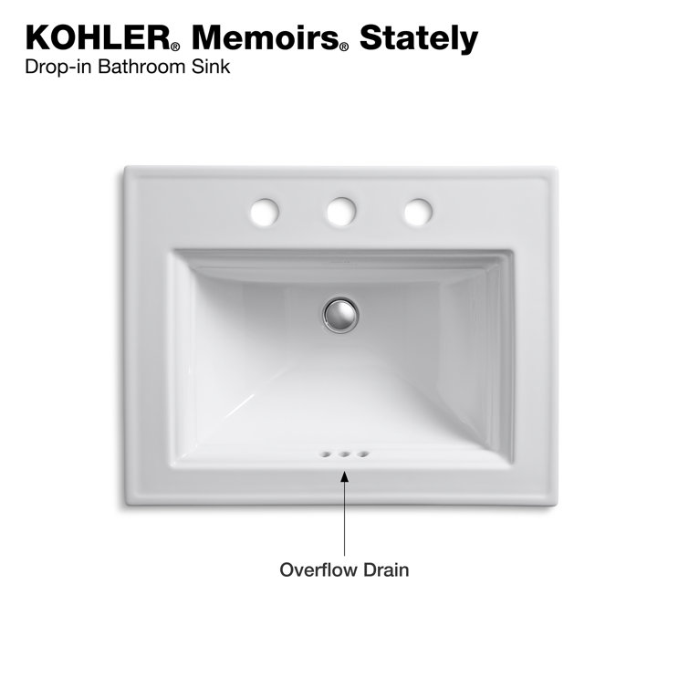 White Ceramic Drop-In Bathroom Sink with 8" Faucet Mount