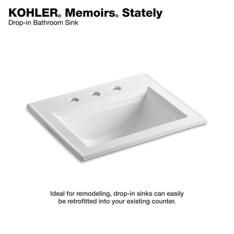 White Ceramic Drop-In Bathroom Sink with 8" Faucet Mount