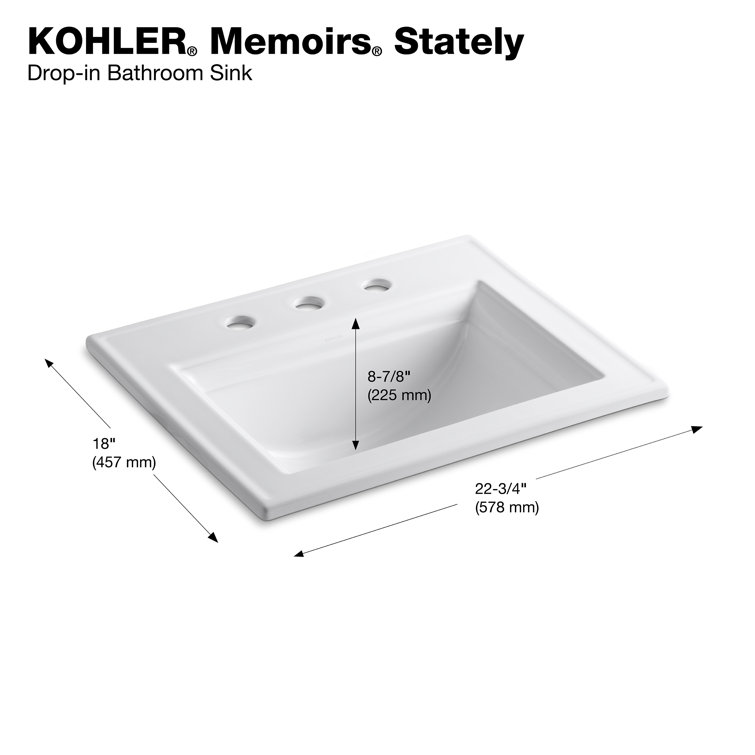 White Ceramic Drop-In Bathroom Sink with 8" Faucet Mount