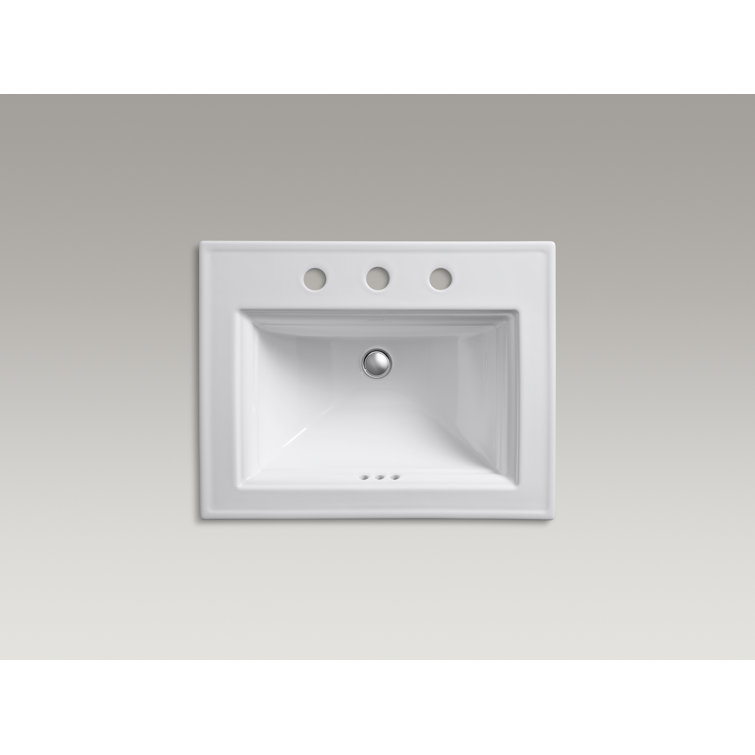 White Ceramic Drop-In Bathroom Sink with 8" Faucet Mount