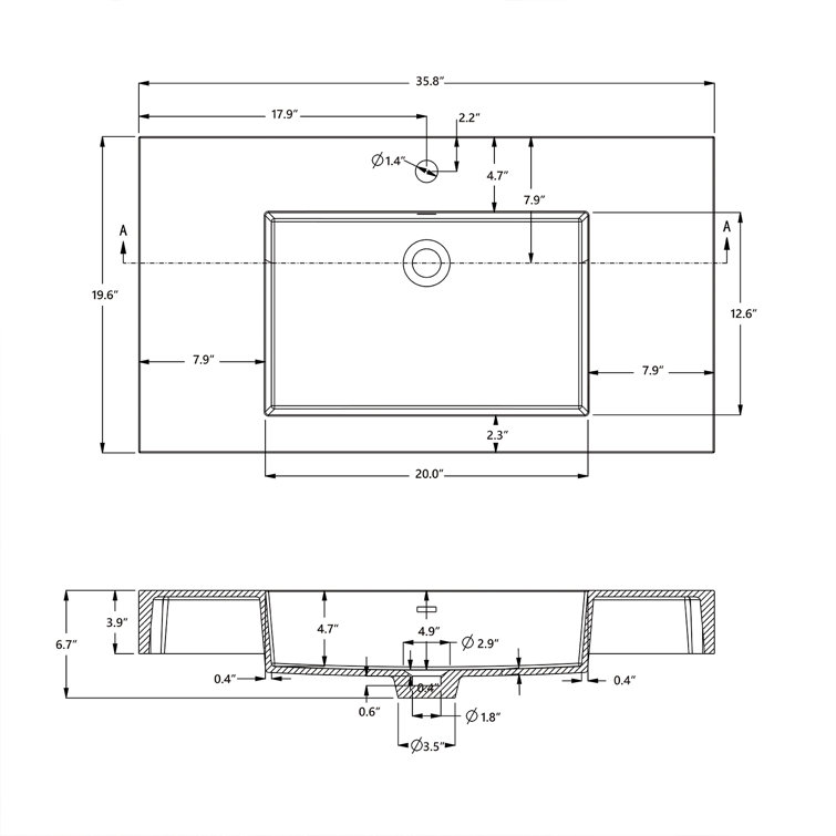 Ablitas Gray Composite Stone Rectangular Bathroom Vanity Sink