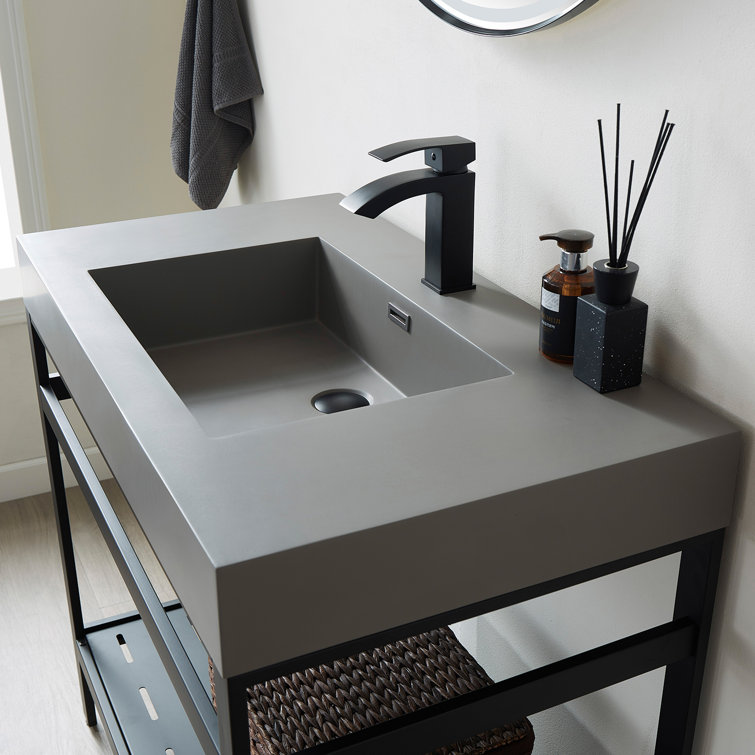 Ablitas Gray Composite Stone Rectangular Bathroom Vanity Sink