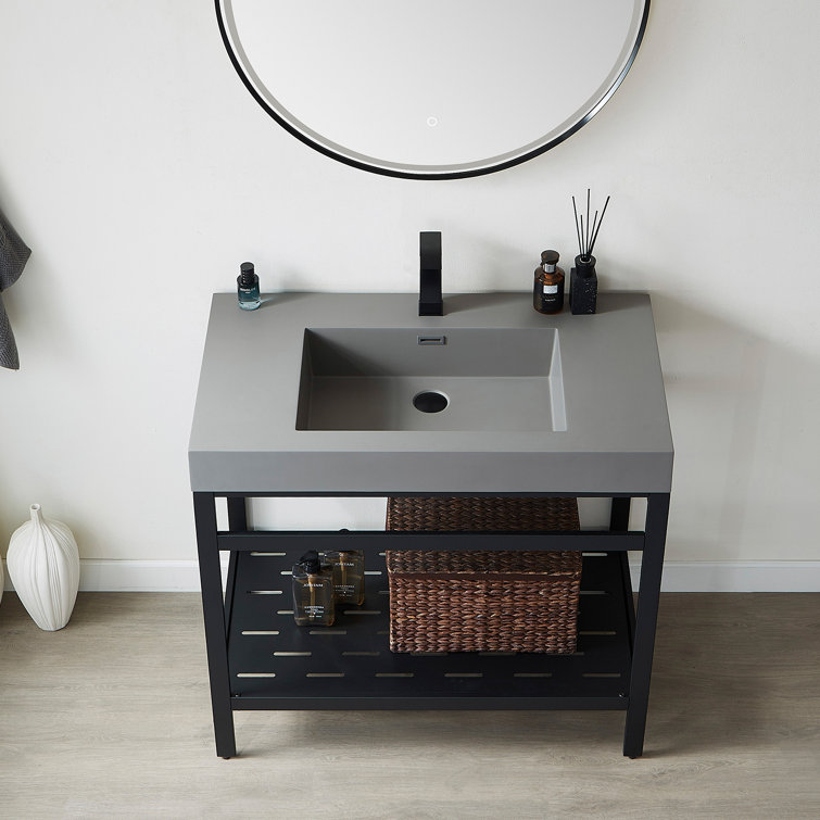 Ablitas Gray Composite Stone Rectangular Bathroom Vanity Sink