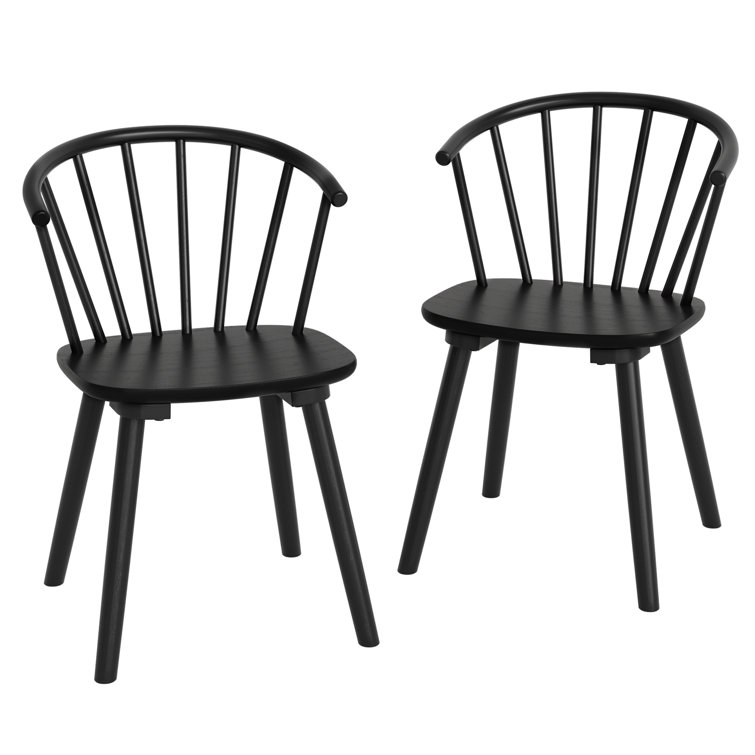 Black Solid Wood Spindle Back Side Chair Set