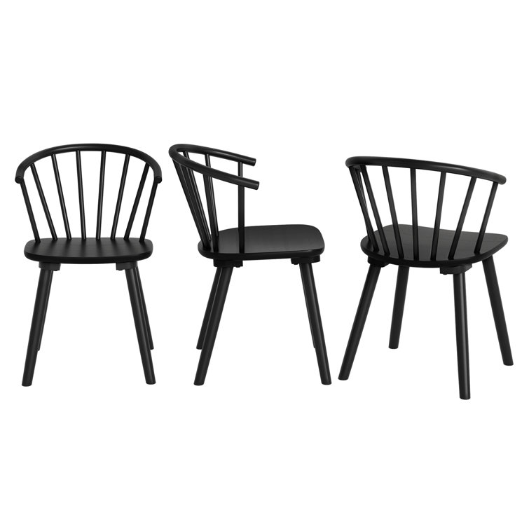 Black Solid Wood Spindle Back Side Chair Set