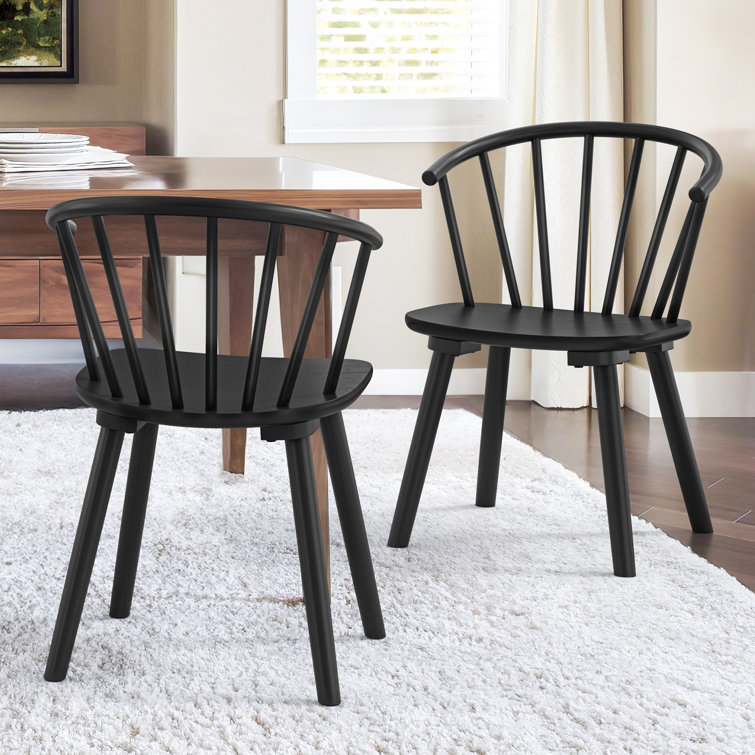 Black Solid Wood Spindle Back Side Chair Set