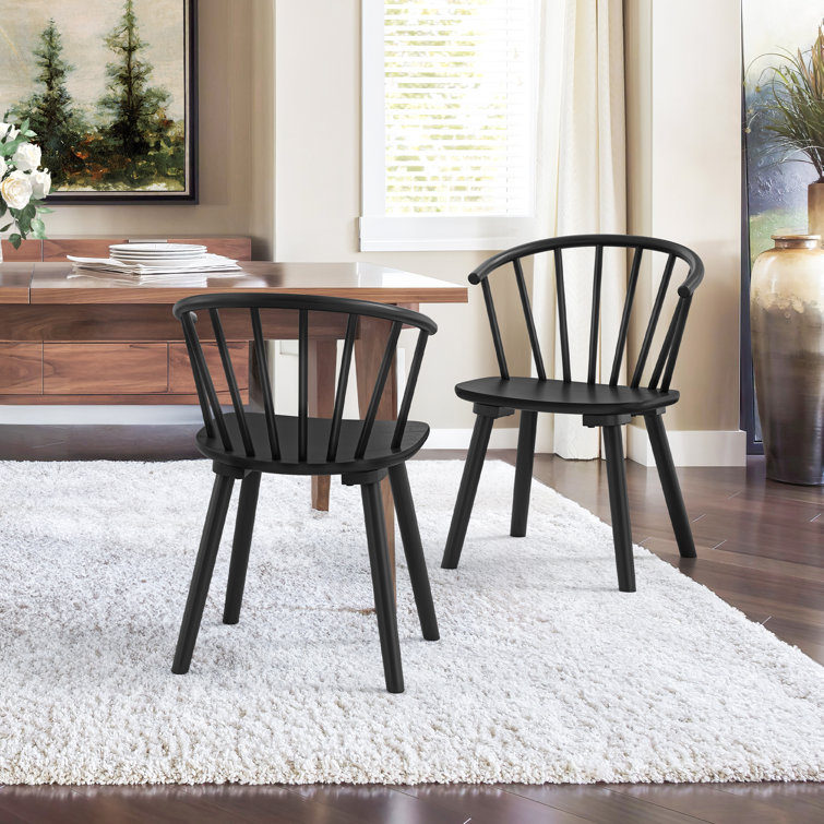 Black Solid Wood Spindle Back Side Chair Set