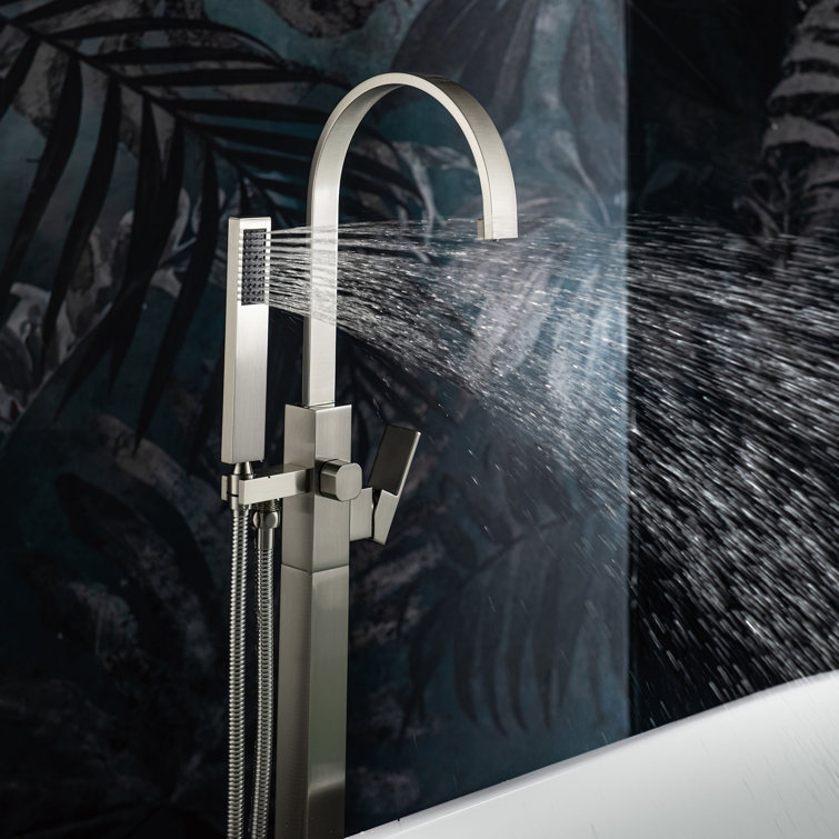 Brushed Nickel Freestanding High Arc Tub Faucet with Hand Shower