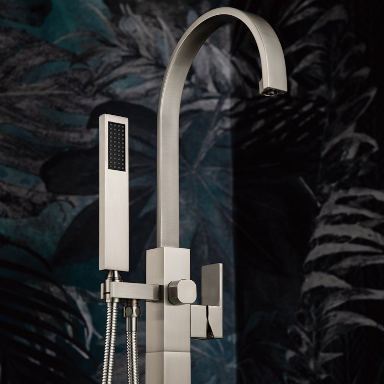 Brushed Nickel Freestanding High Arc Tub Faucet with Hand Shower