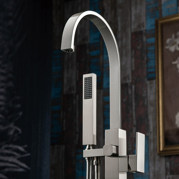 Brushed Nickel Freestanding High Arc Tub Faucet with Hand Shower