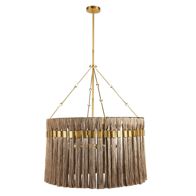 Antique Brass and Gold Drum Chandelier with Fringe