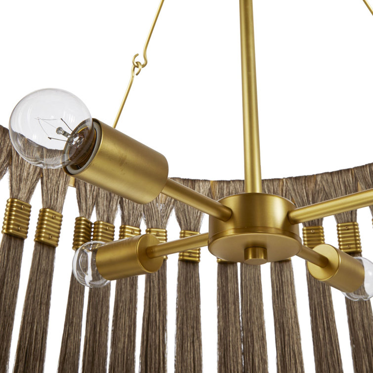 Antique Brass and Gold Drum Chandelier with Fringe
