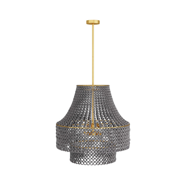 Gray Beaded Brass Empire Chandelier with Hand-Carved Details