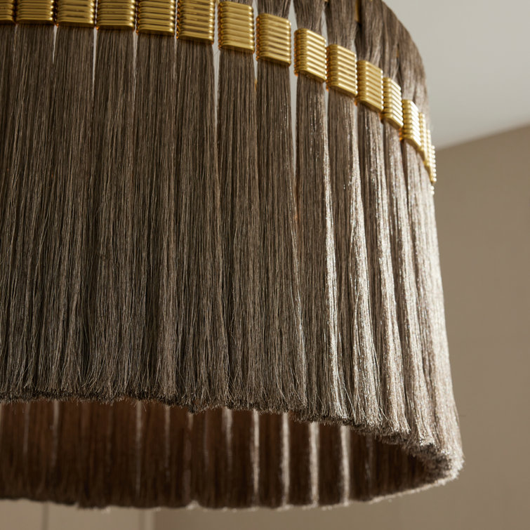 Antique Brass and Gold Drum Chandelier with Fringe