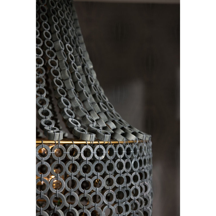 Gray Beaded Brass Empire Chandelier with Hand-Carved Details