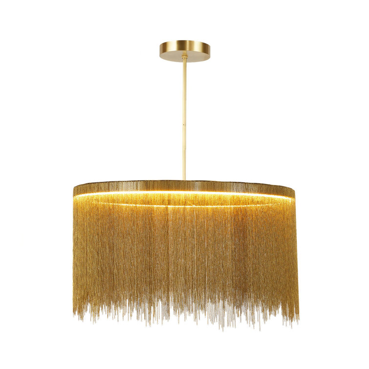 Antique Brass Waterfall Chain Chandelier with LED Ring
