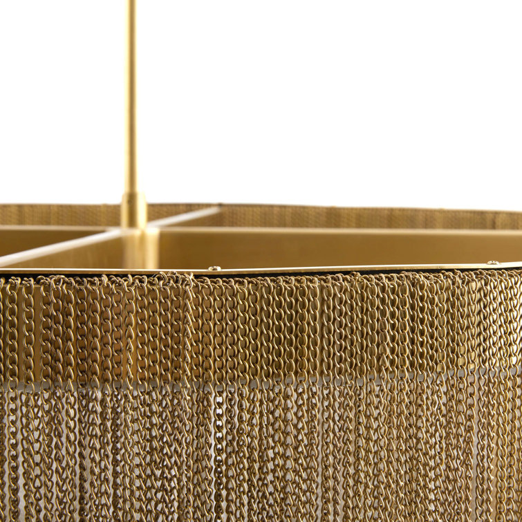 Antique Brass Waterfall Chain Chandelier with LED Ring