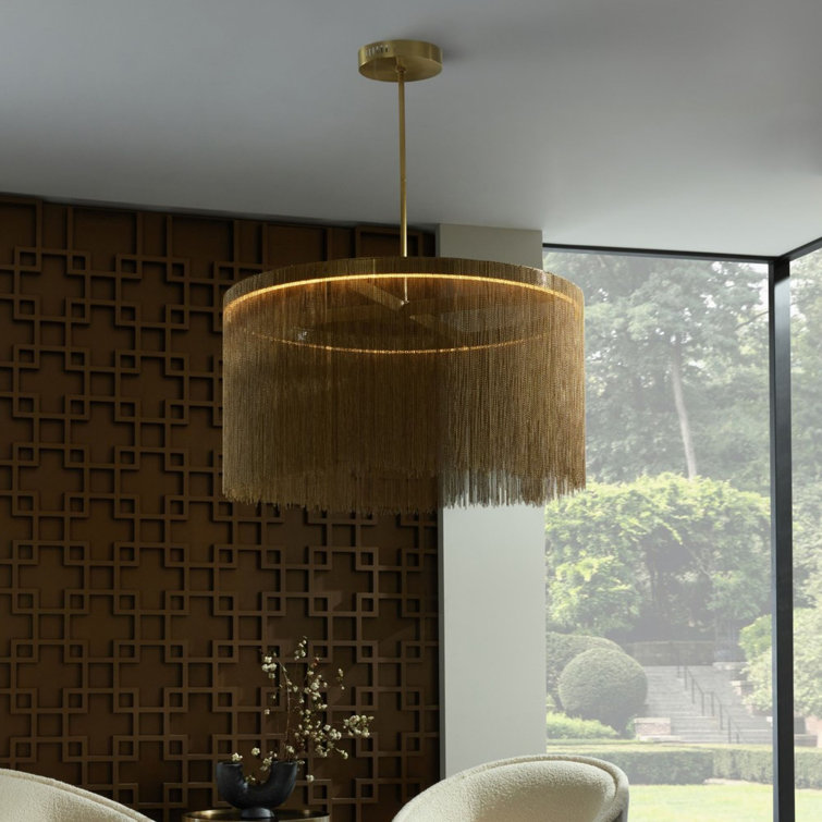 Antique Brass Waterfall Chain Chandelier with LED Ring