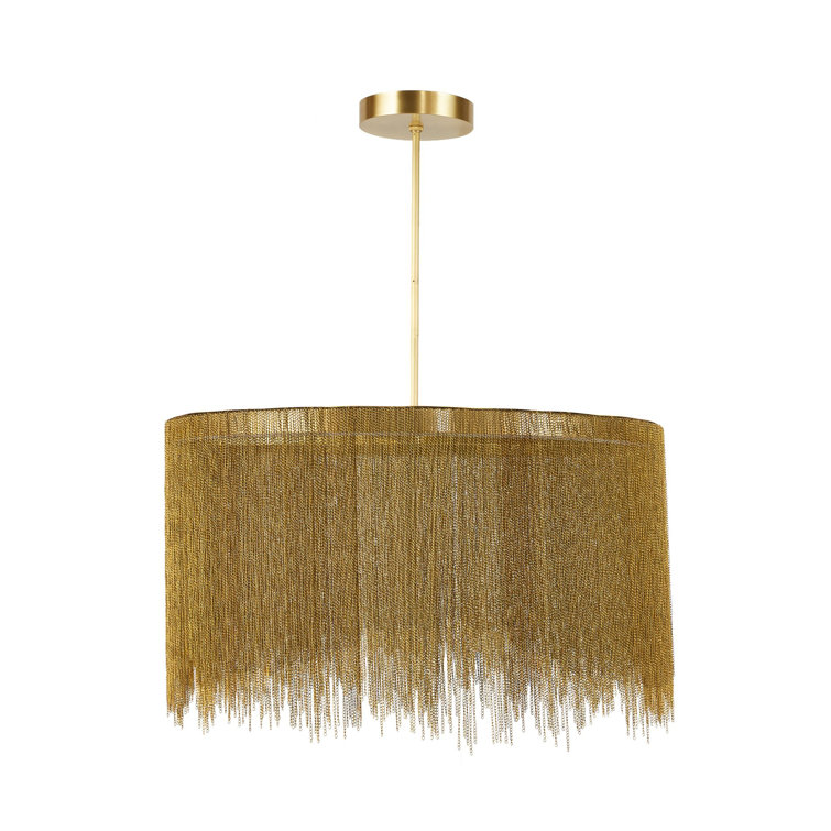 Antique Brass Waterfall Chain Chandelier with LED Ring