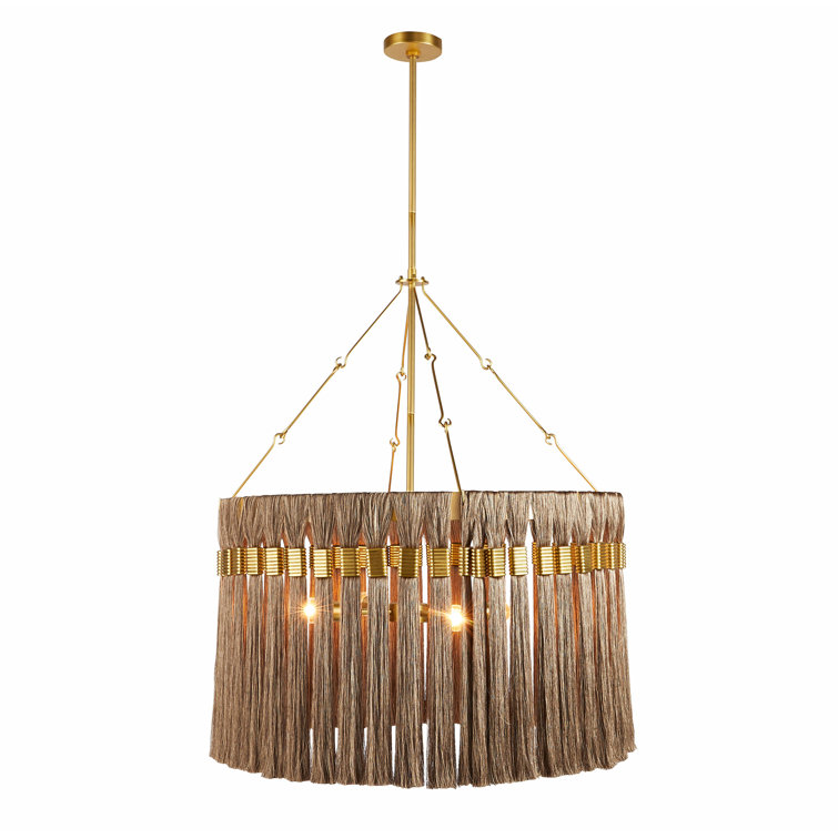 Antique Brass and Gold Drum Chandelier with Fringe
