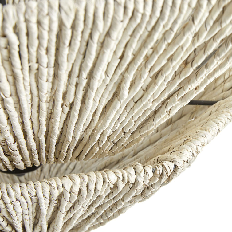 Light Gray Abaca and Brass Two-Tier Chandelier